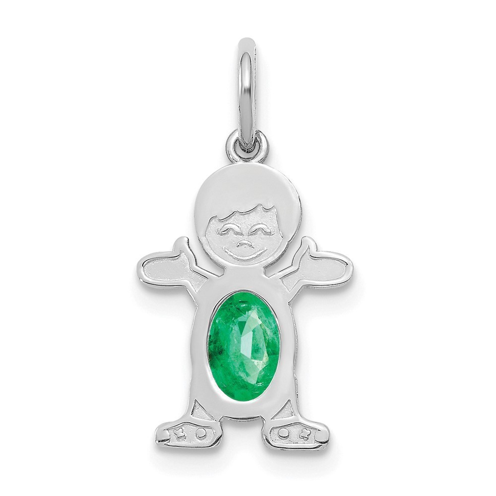 Million Charms 14k White Gold Boy 6x4 Oval Genuine Emerald-May